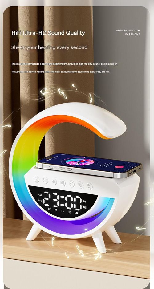 G Speaker Lamp - APP Control 3 in 1 Multi-Function Bluetooth Speaker with Wireless Fast Charging, RGB Light and Sunrise Alarm Clock for Bedroom & Bedside Table Wireless Charger Atmosphere Lamp