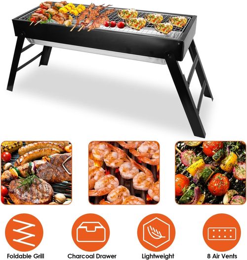 Foldable Charcoal BBQ Grill,Shelf Stainless Steel Grill Net Easy Setup Portable Tabletop Barbecue Grill for Camping Picnic Outdoor Party