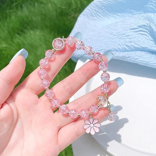 OIDIMS Daisy Crystal Bead Bracelet for Women Girls Stretch Stackable Dangling Glass Beaded Sweet Cute Bracelet Birthday Friendship High School College Graduation Handmade Gift Granddaughter Niece