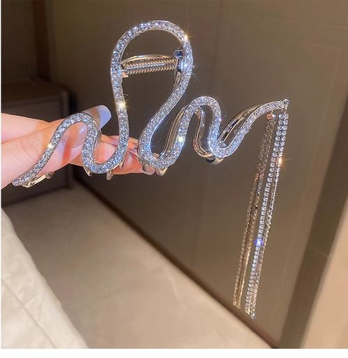 FMURY Glitter diamond tassel chain scrunchie clip female back of plate hair clip hair accessories