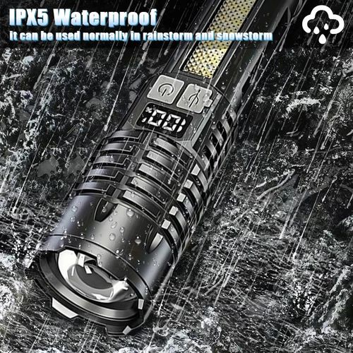 2PACKS High Lumen Rechargeable LED Flashlights Ultra-Bright Flashlights 5 Modes With COB Light Tactical Accessories  Zoom-able Torch Handheld Digital Display Flashlight  For Outdoor Emergency Signaling Backyard BBQ Adjust Brightness Labor Day spotlight