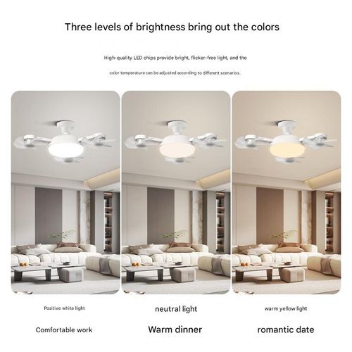 2-in-1 LED Ceiling Fan E27 Foldable, Silent, with Remote Control and Dimmable Light - Modern and Practical Design (White, 1 piece) Cash on Delivery