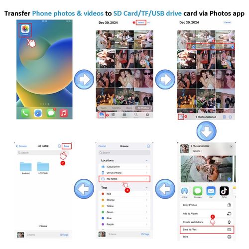 5-in-1 SD Card Reader, compatible with iPhone, iPad, and Android devices – Dual USB-C and Lightning adapter, supports SD, MicroSD, and USB 3.0, high-speed transfer, plug and play, no app installation required.