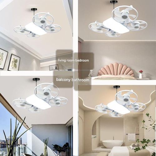 2-in-1 LED Ceiling Fan E27 Foldable, Silent, with Remote Control and Dimmable Light - Modern and Practical Design (White, 1 piece) Cash on Delivery