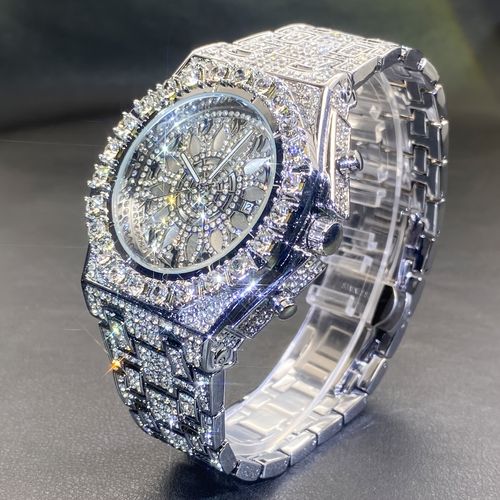 Men's and Women's Luxury Rhinestone Iced-Out Clock Hollow