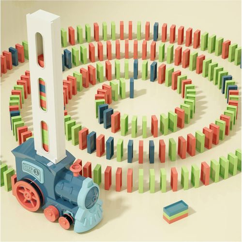 Kids Games Domino Train Toys: 200PCS Automatic Stacking Creative Game 3+ Year Old - Stem Montessori Toy for Boys 4-6 - Summer Autistic Christmas Birthday Gifts 5 6 Toddler Girls Ages 4-8