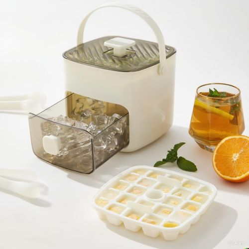 Portable Household Layer Ice Cube with Storage Bin ＆ Lid, Multi-Functional Ice Cube Mold, Easy Push-Type Ice Maker for Home Kitchen Effortless Storage Store Ice Cubes