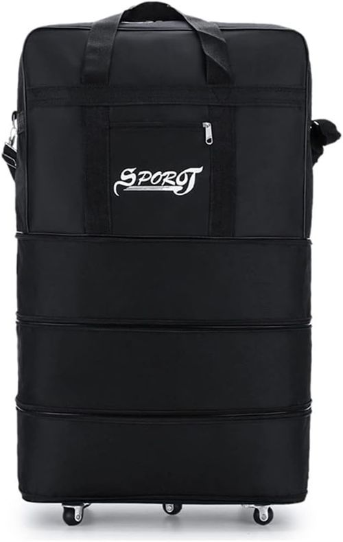 Expandable Extra Large Travel Oxford Duffel Bag with Wheels Waterproof Lightweight Traveling Foldable Suitcase (Black, L)