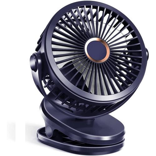 Clip On Fan, 10000mAH USB Battery Powered Fan, 7-Inch Small Desk Fan with Desktop Clip, 360° Rotating Personal Fan for Golf Cart, Bedroom, Travel and Camping(Blue)