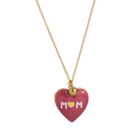Heart Locket Pendant Necklace-Red