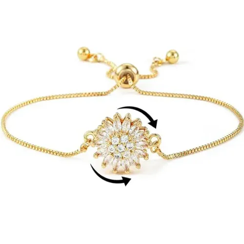 Women's 360° Rotatable Sunflower Bracelet - Sparkling Rhinestone Light Luxury Versatile Jewelry, Long-Lasting Color Summer Accessory for Office Dating Anniversary