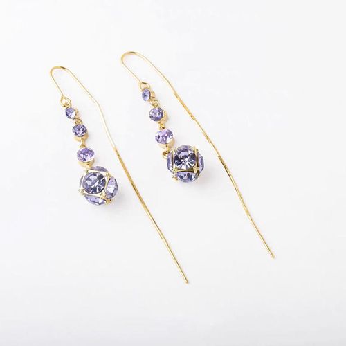 Women's Hypoallergenic Light Luxury Tassel Hoops - Purple&Green&Brown Shiny Zircon Face-Slimming Earrings, 3-Color Diamond Ball Maria Colored Stone Niche Design
