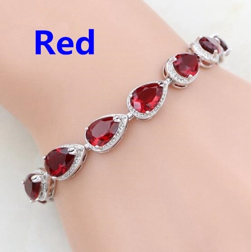 5 Colors Available Luxury Bracelet - Square Cubic Zirconia Tear-Drop & Rainbow Gemstone Style, Women's Fashion Trendy Waterdrop Chain, Evil Eye Design, Bridal Wedding Dress Accessory, Internet Sensation Same-Style Exquisite Jewelry