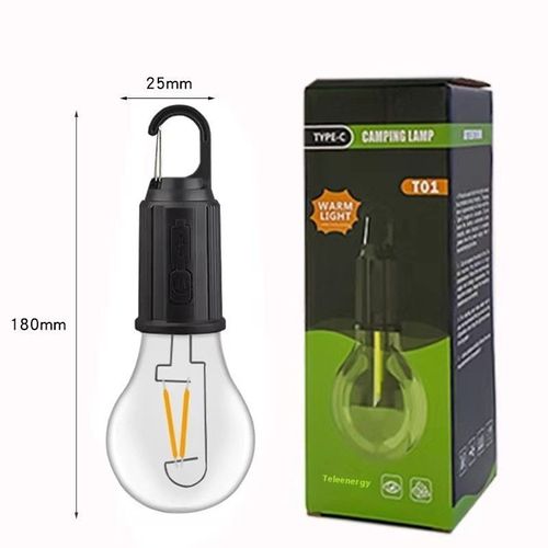 Solar-Powered LED Bulb for Home - Outdoor Long-Lasting Camping Lamp, Waterproof ABS Retro Tungsten-Style Bright Lighting, USB Rechargeable Emergency Light, High-Power Patio Tent Lamp with Hanging Hook