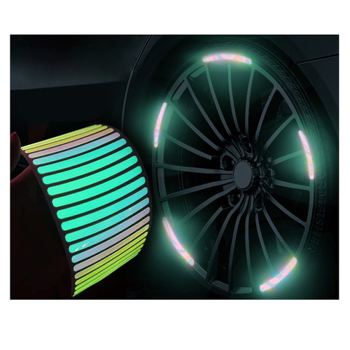 Car Wheel HUB Reflective Strip, Car Reflective Colorful Laser Wheel HUB Tire Anti-collision Stickers, Luminous Reflective Strip for Car Motorcycle Bike