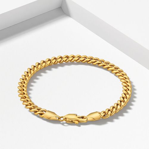 18K Gold Plated 5mm Miami Cuban Chain - Double Cross Vintage Bracelet, Waterproof & Rustproof Stainless Steel, Hip-Hop Style, Unisex for Guys, Singers & Women