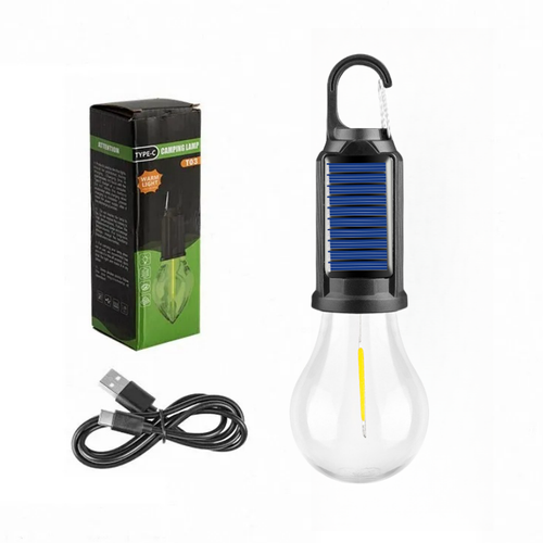 Solar-Powered LED Bulb for Home - Outdoor Long-Lasting Camping Lamp, Waterproof ABS Retro Tungsten-Style Bright Lighting, USB Rechargeable Emergency Light, High-Power Patio Tent Lamp with Hanging Hook