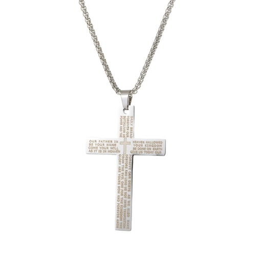 Men&Women Stainless Steel Cross Pendant Necklace: Black Spiritual Christian Jewelry, Rust-Proof Long Sweater Chain with Personalized Hip-Hop Style Design