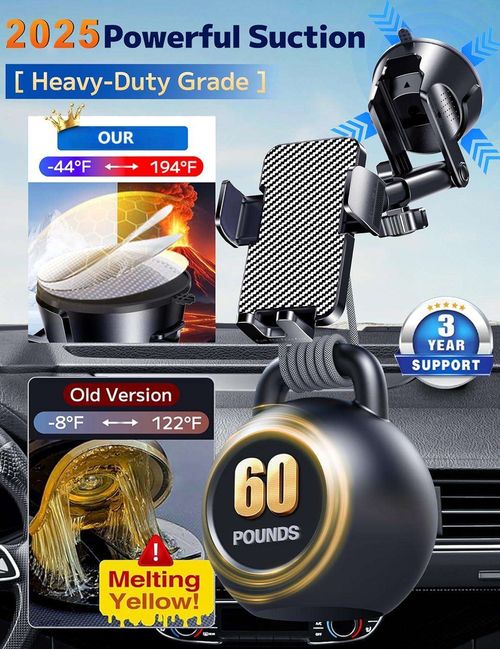 2025 New Metal + Plastic Car Phone Mount - 360° Rotatable Gravity & Suction Design, Universal for Air Vent, Dashboard & Windshield, Portable Adjustable Heavy-Duty Holder