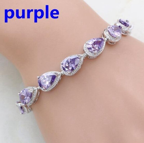 5 Colors Available Luxury Bracelet - Square Cubic Zirconia Tear-Drop & Rainbow Gemstone Style, Women's Fashion Trendy Waterdrop Chain, Evil Eye Design, Bridal Wedding Dress Accessory, Internet Sensation Same-Style Exquisite Jewelry