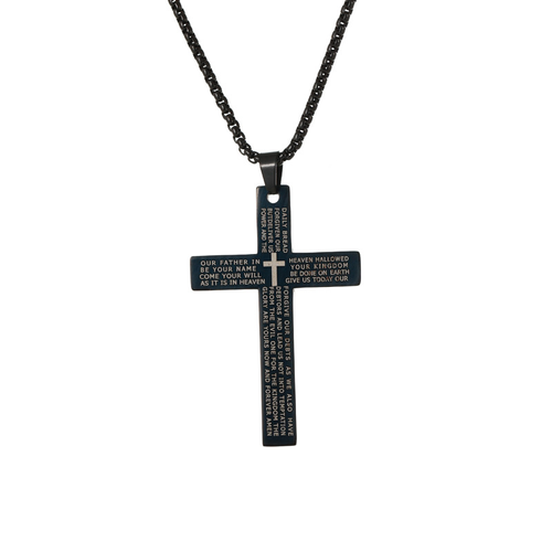 Men&Women Stainless Steel Cross Pendant Necklace: Black Spiritual Christian Jewelry, Rust-Proof Long Sweater Chain with Personalized Hip-Hop Style Design