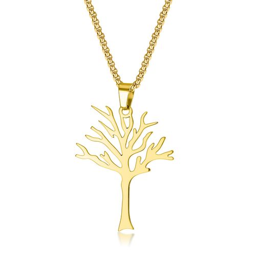 Hip-Hop Style World Peace Hollow Tree of Life Pendant - Titanium Steel Tree Necklace, Unisex Versatile Dragon Bone Chain, Multipurpose Fashion Jewelry (Bestseller)
