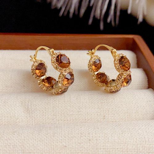 2025 Autumn Winter New Style Light Luxury Retro Round Ear Cups - Zircon Inlaid Gold-Plated Alloy Earrings, French Vintage Elegant Stud Earrings, Women's Fashion Ear Jewelry