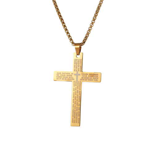 Men&Women Stainless Steel Cross Pendant Necklace: Black Spiritual Christian Jewelry, Rust-Proof Long Sweater Chain with Personalized Hip-Hop Style Design