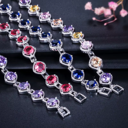 5 Colors Available Luxury Bracelet - Square Cubic Zirconia Tear-Drop & Rainbow Gemstone Style, Women's Fashion Trendy Waterdrop Chain, Evil Eye Design, Bridal Wedding Dress Accessory, Internet Sensation Same-Style Exquisite Jewelry