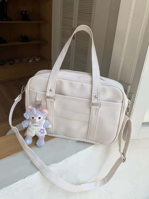 2025 New Fashion Japanese-Style Black White Brown Bag for Students & Women - JK Uniform Bag, Single-Shoulder PU Uniform Bag, Commuter Document Backpack, Laptop Bag, Travel Bag, with Two Handles, Zipper Closure & Polyester Lining