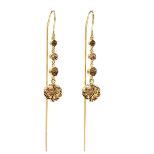 Women's Hypoallergenic Light Luxury Tassel Hoops - Purple&Green&Brown Shiny Zircon Face-Slimming Earrings, 3-Color Diamond Ball Maria Colored Stone Niche Design