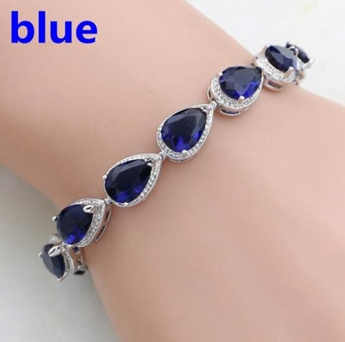 5 Colors Available Luxury Bracelet - Square Cubic Zirconia Tear-Drop & Rainbow Gemstone Style, Women's Fashion Trendy Waterdrop Chain, Evil Eye Design, Bridal Wedding Dress Accessory, Internet Sensation Same-Style Exquisite Jewelry