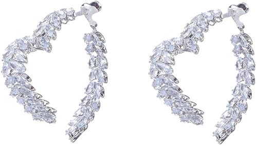Exquisite Luxury Cubic Zircon Wheat Cross Heart Dangle Earrings: Cluster Fringed Leaf Shape Double-Side Wear Pin Drop Jewelry