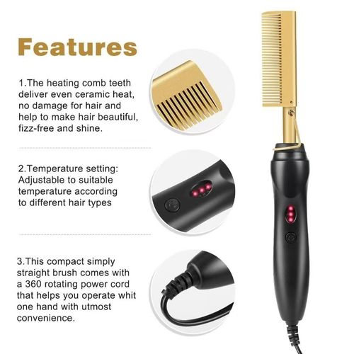 2 in 1 Hair Straightener Curling Iron Electric Heating Comb Hair Smoothing Flat Iron Multifunctional straightening Styling Tool Gold