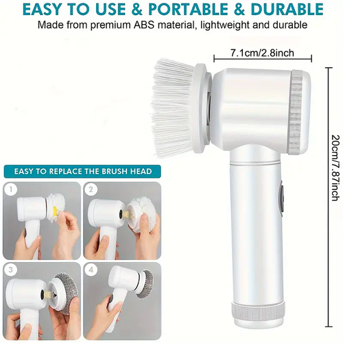 Electric Cleaning Brush Set - 5 Replaceable Heads, Cordless 360 Rotating Scrubber, Durable Plastic Material, Portable Power Scrubbing Tool for Bathroom, Bathtub, Tile, Household Cleaning Supplies