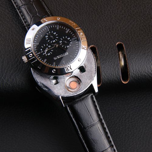 Creative Men's Watches & Lighters: Windproof Lighter, Flameless Plasma Lighter, Rechargeable USB, and Touch Sensor Lighter