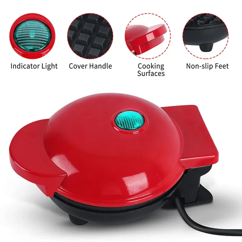 Mini Waffle Maker Machine - Compact, Non-Stick, Easy-to-Clean Design with Recipe Guide - Perfect for Breakfast, Dessert, Sandwich, Snack and More, Black Color