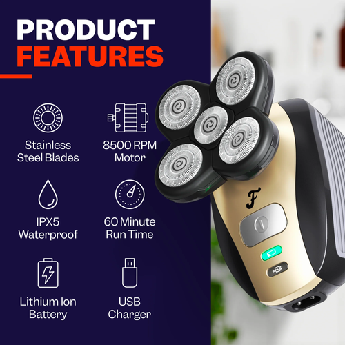 5-in-1 Rotary Electric Razor & Bald Head Shaver - USB Rechargeable, 4D Floating, Waterproof Electric Shaver for Me（Cash on delivery Free Shipping）