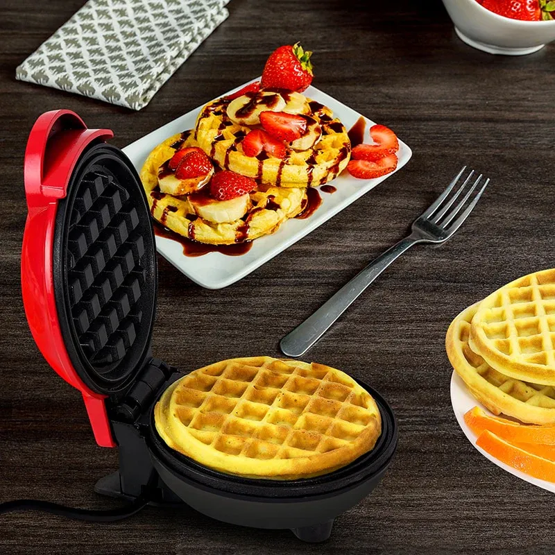 Mini Waffle Maker Machine - Compact, Non-Stick, Easy-to-Clean Design with Recipe Guide - Perfect for Breakfast, Dessert, Sandwich, Snack and More, Black Color