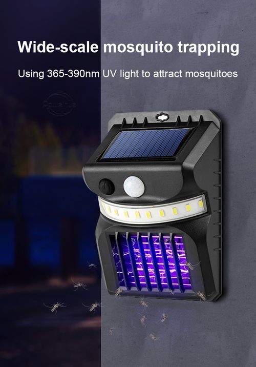 Struggling with Mosquitoes in Your Garden? Discover the LED Solar Mosquito Wall Light – Waterproof, Ultraviolet Attraction, Electric Shock, Motion Sensor, and Color Temperature Variable!