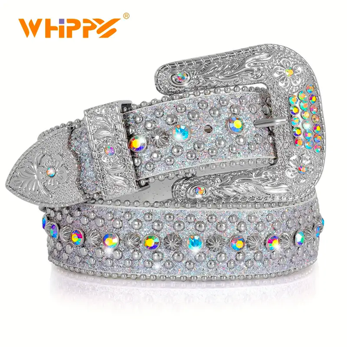 1pc WHIPPY Fashionable Rhinestone Belt, PU Leather Belt, Smooth Buckle, Special And Creative Design, For Casual Wear Festival Party Gift Man