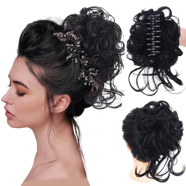 Coque bagunçado, pedaço de cabelo crespo Bun ondulado ondulado Chignon Ponytail Hairpiece para uso diário