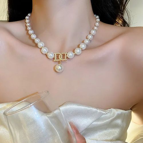 Nova moda pérola carta pingente colar luxo mulheres jóias charme colar