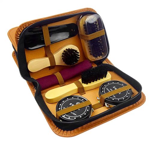 Engraxador de sapatos ferramentas cuidados viagem sapato polonês conjunto sapato limpeza 7 kit