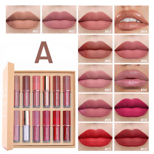 12 cores livro lip gloss conjunto não-manchado copo lábio esmalte batom estilo explosivo