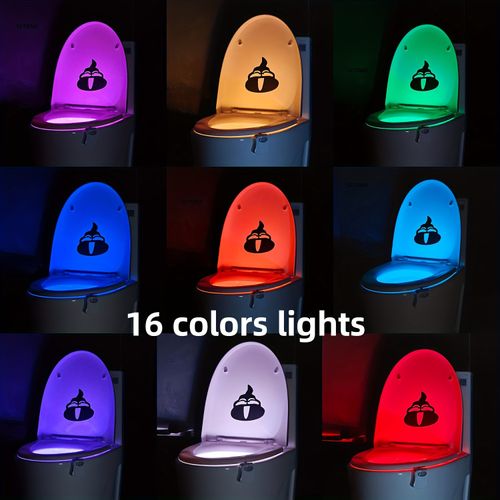 Lâmpada noturna com sensor de movimento de 16 cores para tampa do vaso sanitário para uso no banheiro.