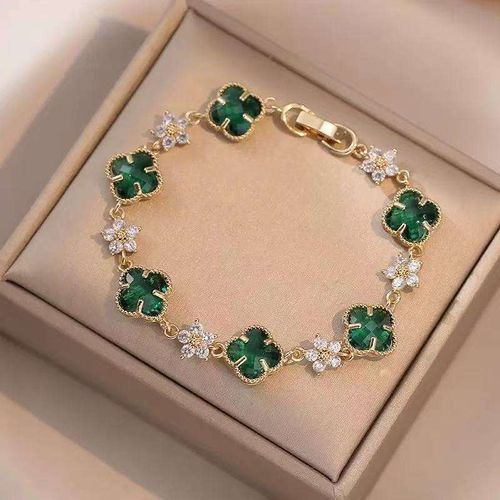 Women's Trendy Double-Sided Four-Leaf Clover Bracelet New Luxury Zircon Jewelry Light Chain Link Accessories Simple Exquisite