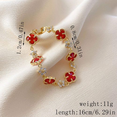 Women's Trendy Double-Sided Four-Leaf Clover Bracelet New Luxury Zircon Jewelry Light Chain Link Accessories Simple Exquisite