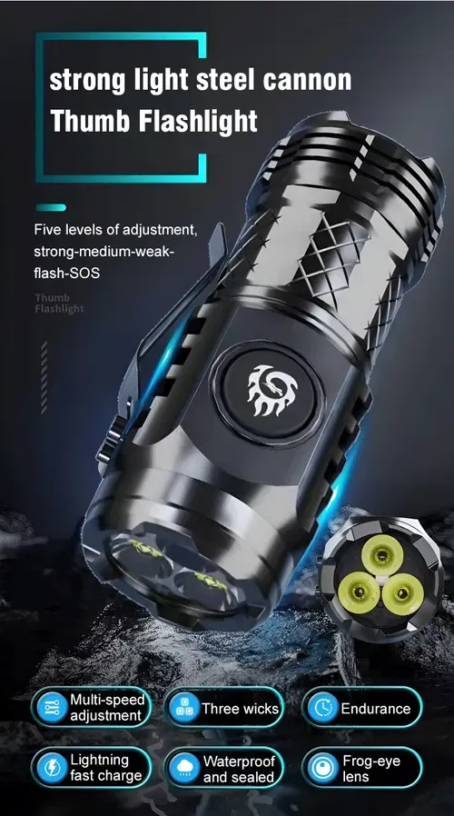 🔥Upgrade Your Adventures! Get the German Three-eyed Monster Mini Flash Super Power Flashlight Now & Shine Brightly in Style 362 sales