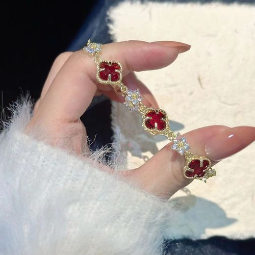 Women's Trendy Double-Sided Four-Leaf Clover Bracelet New Luxury Zircon Jewelry Light Chain Link Accessories Simple Exquisite